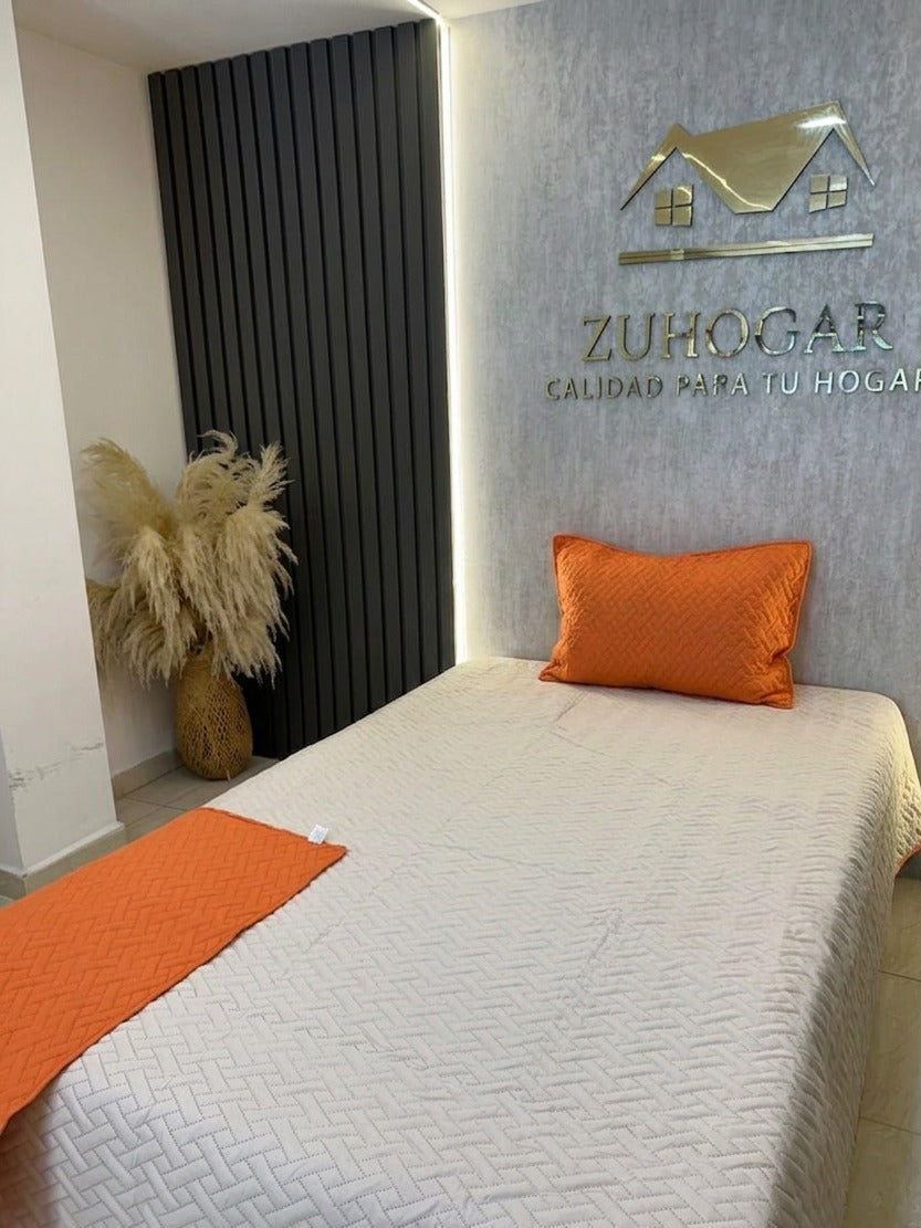 COLCHA FIORE NARANJA-BEIGE