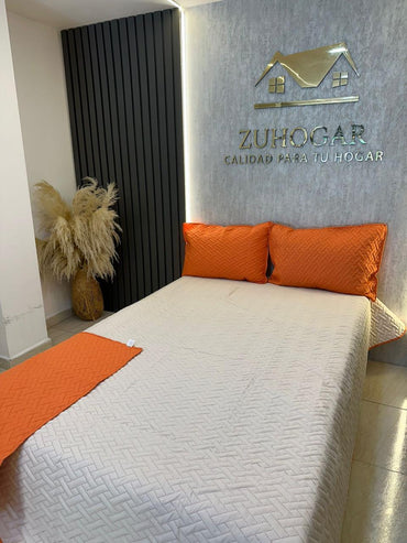COLCHA FIORE NARANJA-BEIGE
